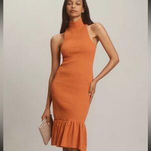 By Anthropologie Smock Neck Textured Midi Dress